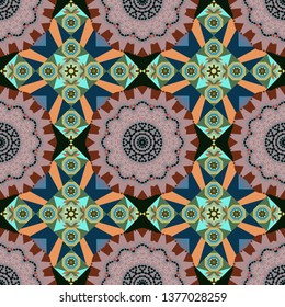 Oriental style for fabric. Vector seamless abstract ornament.Kerchief square pattern design in gray, blue and pink colors.