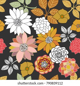 Oriental style floral print. Seamless vector pattern with blooming Japanese flowers. Retro textile collection.