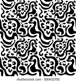 Oriental style flowers. Zebra and leopard seamless pattern together. Abstract vector textured background. Safari collection. Black and white. Backgrounds & textures shop.