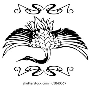 oriental style flying crane vector illustration