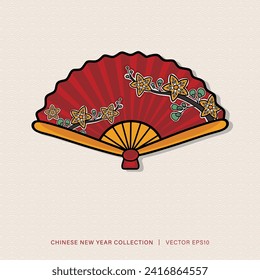 Oriental style folding hand fan, Chinese new year decoration, vector design 