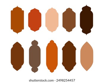 Marco islámico de estilo oriental. Diseño boho. Diferentes Formas Elementos decorativos árabes. Silueta árabe borde arabesco vacío, puerta y ventana, ramadan kareem, eid mubarak, conjunto de Ilustración vectorial