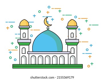 oriental style islamic mosque design with modern design, moon, mosque dome and lantern