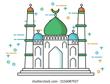 oriental style islamic mosque design with modern design, moon, mosque dome and lantern