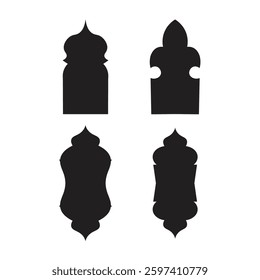 Oriental style islamic Ramadan Kareem and Eid Mubarak windows and arches. Arabic style icon shapes transparent png or isolated on white background.