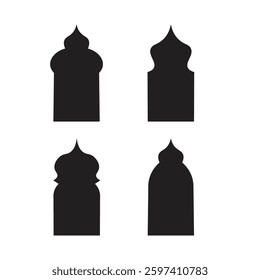 Oriental style islamic Ramadan Kareem and Eid Mubarak windows and arches. Arabic style icon shapes transparent png or isolated on white background.