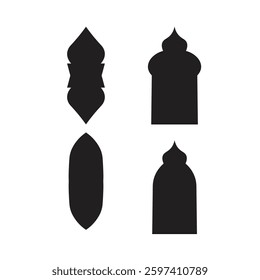 Oriental style islamic Ramadan Kareem and Eid Mubarak windows and arches. Arabic style icon shapes transparent png or isolated on white background.