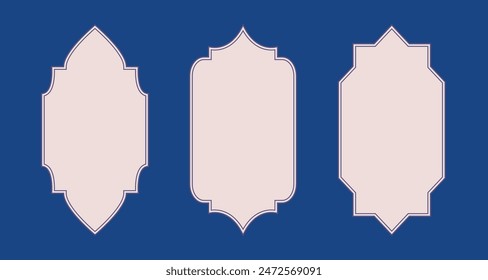 Islamisches Fenster im orientalischen Stil, gewölbte Formen. Arabische muslimische Vektorgrafik Tür, Rahmen, Laterne Silhouette.