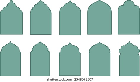 Oriental style Islamic windows and arches. Architectural type of arches shapes window.