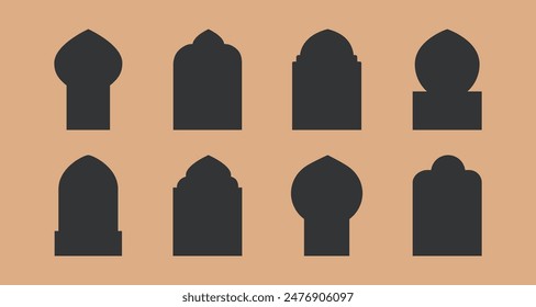 Oriental style modern Islamic windows, arc, arch, gate. Ramadan and eid mubarak vector illustration.