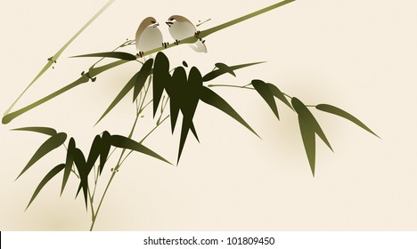 oriental style painting, bamboo branches