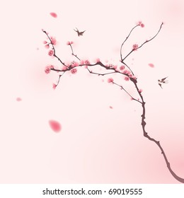 oriental style painting, cherry blossom in spring