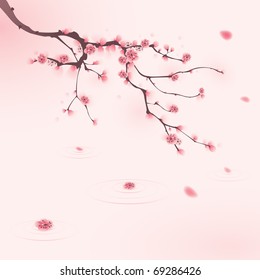 Oriental Style Painting, Cherry Blossom In Spring