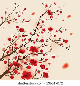 Oriental style painting, plum blossom in spring