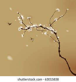 oriental style painting, plum blossom in spring