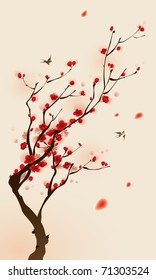 oriental style painting, plum blossom in spring