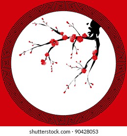 Oriental style painting, Plum blossom, Cherry blossom