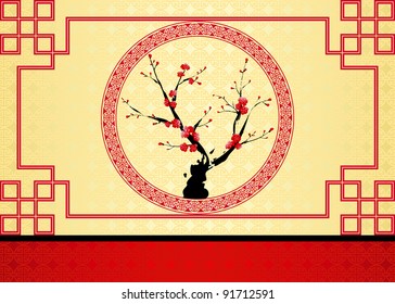 Oriental style painting, Plum blossom, Cherry blossom