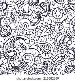Oriental style paisley seamless pattern. Vector outlines