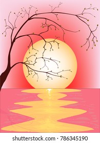 An oriental style pink sunset.