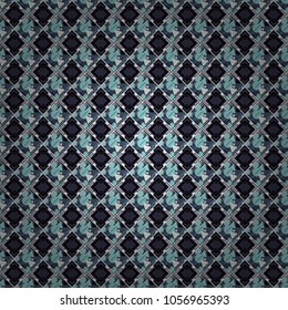 Oriental style. Seamless geometric vector pattern in black, gray and blue colors.