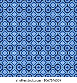 Oriental style. Seamless geometric vector pattern in blue, black and white colors.