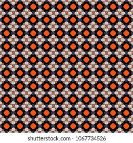 Oriental style. Seamless geometric vector pattern in black, orange and white colors.