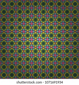 Oriental style. Seamless geometric vector pattern in blue, pink and yellow colors.