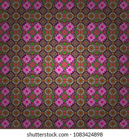 Oriental style. Seamless geometric vector pattern in pink, green and magenta colors.