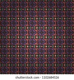 Oriental style. Seamless geometric vector pattern in brown, purple and black colors.