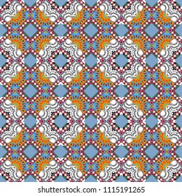Oriental style. Seamless geometric vector pattern in blue, gray and white colors.