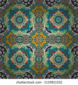 Oriental style. Seamless geometric vector pattern in blue, gray and beige colors.