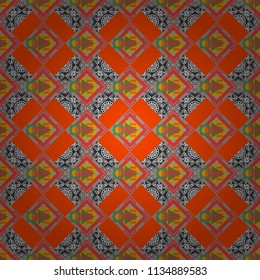 Oriental style. Seamless geometric vector pattern in beige, orange and gray colors.