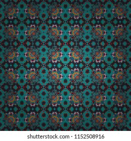 Oriental style. Seamless geometric vector pattern in green, blue and gray colors.