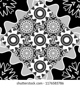 Oriental style. Seamless geometric vector pattern in gray, black and white colors.