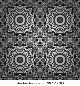 Oriental style. Seamless geometric vector pattern in black, white and gray colors.
