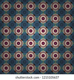 Oriental style. Seamless geometric vector pattern in brown, white and blue colors.