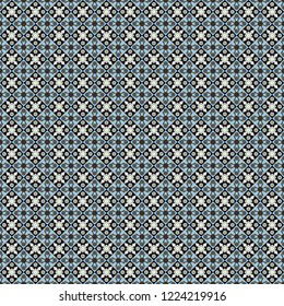 Oriental style. Seamless geometric vector pattern in gray, blue and black colors.