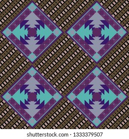 Oriental style. Seamless geometric vector pattern in violet, brown and purple colors.