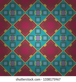 Oriental style. Seamless geometric vector pattern in brown, blue and pink colors.