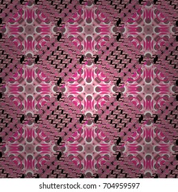 Oriental style. Seamless geometric vector pattern in pink, brown and purple colors.