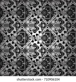 Oriental style. Seamless geometric vector pattern in white, black and gray colors.