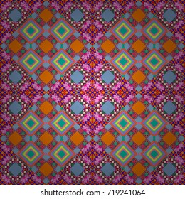 Oriental style. Seamless geometric vector pattern in green, blue and orange colors.