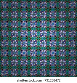 Oriental style. Seamless geometric vector pattern in blue, green and white colors.
