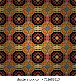 Oriental style. Seamless geometric vector pattern in brown, black and yellow colors.