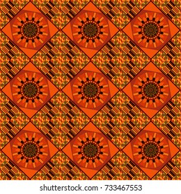 Oriental style. Seamless geometric vector pattern in red, orange and black colors.