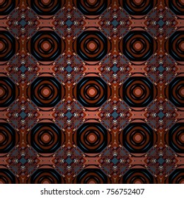 Oriental style. Seamless geometric vector pattern in orange, brown and black colors.