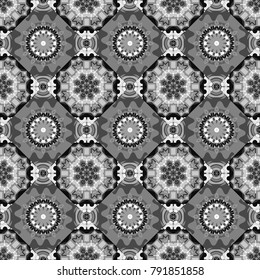 Oriental style. Seamless geometric vector pattern in black, white and gray colors.