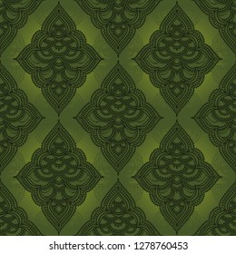 Oriental style seamless pattern, beautiful rosettes and chains, green colors, vector illustration