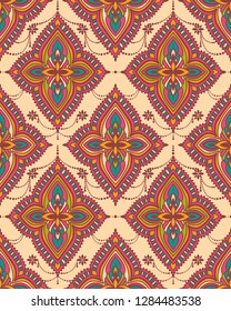 Oriental style seamless pattern, beautiful rosettes and chains, vector illustration